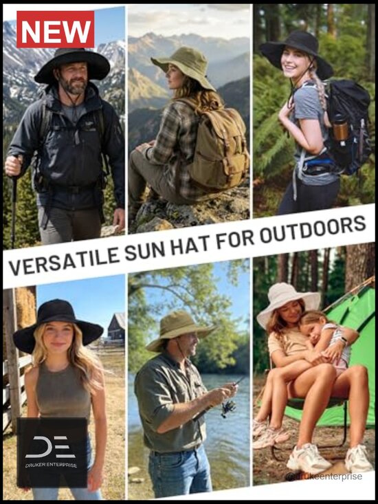 Wide Brim Sun Hat UPF 50+ Cotton Linen Packable Adjustable Bucket Hat Ponytail